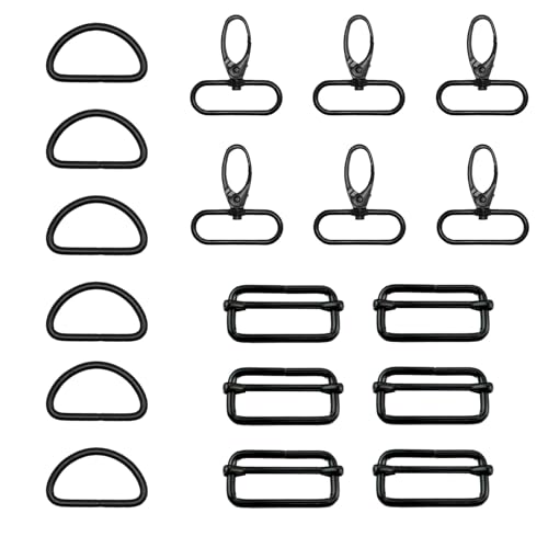 Set de 18 Piezas de Accesorios para Costura: Anillos en D (40 mm), Hebillas Metálicas y Mosquetones Giratorios, Kit de Metal para Bolsos de Bricolaje, Arnés para Perros y Llaveros, hebillas metálicas