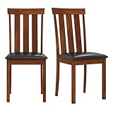Giantex Wooden Dining Chairs Set of 2, PU Leather Upholstered Kitchen Chair with Rubber Wood Frame, High Slat Back & Padded Seat, Rustic Farmhouse Diner Side Chairs for Living Dining Room