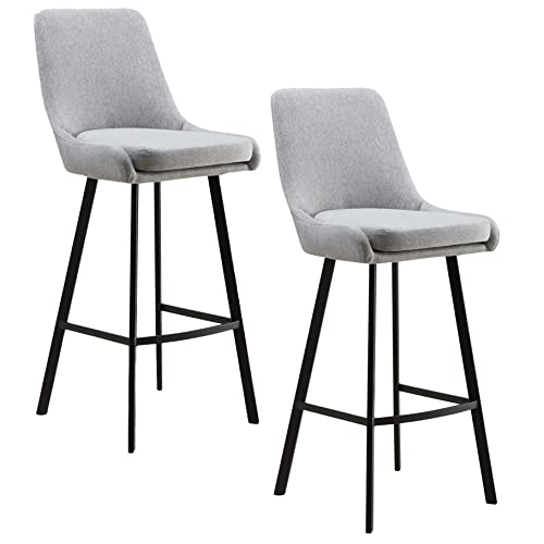 Image of Leick Home 10145-BLGL Upholstered Back Bar Stool Height with Steel Base, Set of 2, for Elevated Kitchen Counters, High Top Tables, and Bars, Gray /Black