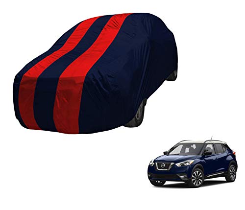 Image of Auto Hub Car Cover Compatible with Kicks with Mirror Pocket,Triple Stitched, Weather Proof, Kicks Car Cover- Navy-Red
