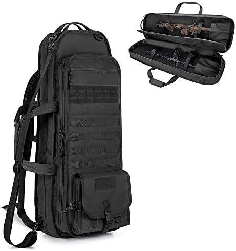 GOBUROS Tactical Rifle Bag Backpack Fits 28” Rifles, Soft Rifle Case with 3 Magazine Holders, Padded Shoulder Straps, Lockable Zipper and Molle System for Hunting and Shooting