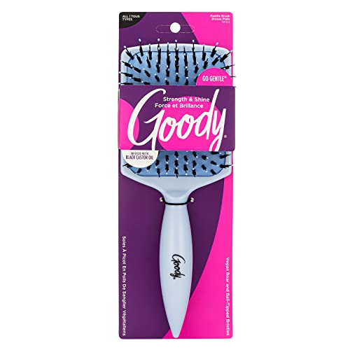 Goody Paddle Cushion Brush Infused with Black Castor Oil – Go Gentle – Strengthens & Shines for All Hair Types Without Tears or Breakage – Pain-Free Accessories for Women, Men, Boys, & Girls