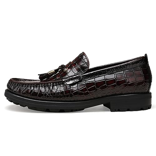 Men's Tassel Dress Shoes, Casual Crocodile Printed Tassel Loafer Handmade Slip-on Penny Loafer for Mens4