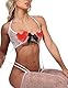 Damen Sexy Netz Bodystockings 3 Teiliges Dessous Set Schleife Strumpfhalter Strümpfen, Hohle Spitze Reizwäsche Heißer Babydoll Bodysuit Transparenter Unterwäschen Catsuit Strumpfhose Outfits (Weiß)