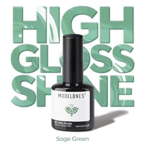 Image of modelones Green Gel Nail Polish Sage Green Gel Polish Easter Nail Poish Soak Off Pastel U V Nail Design Salon DIY Manicure 15 ML