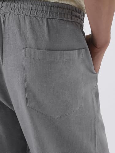 Image of Urbano Fashion Men's Loose Fit Solid Linen Blend Trousers Non-Stretchable