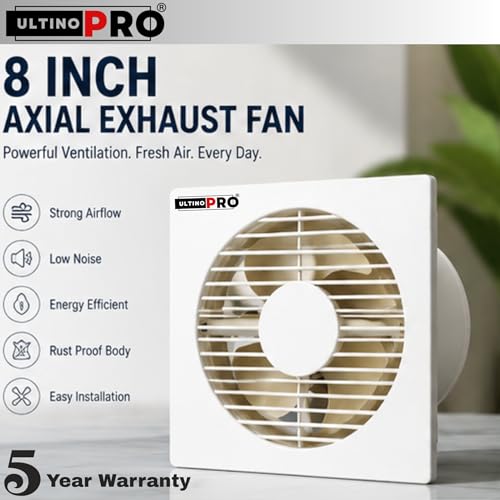 Image of 8 Inch Exhaust Fan for Kitchen & Bathroom | 200mm High Speed Ventilation Fan | Powerful Air Suction | Low Noise Operation | Rust Proof Body | Wall & Glass Mount | Energy Efficient | (IVORY)