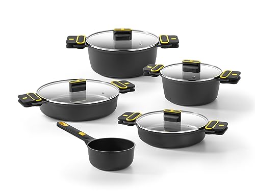 BRA Daily Pro Batería 9 Piezas Aluminio Fundido, Antiadherente tricapa, sin PFOA, apta para todo tipo de cocinas e inducción