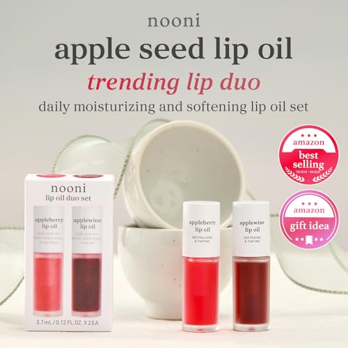Image of NOONI Korean Lip Oil Set - Appleberry & Applewine - Long-Lasting, Moisturizing, Revitalizing - Waterproof, No Peel Off, Stocking Stuffers (2EA, 0.12 fl oz)