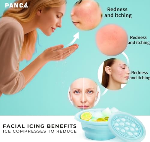Image of PANCA Foldable Silicone Face Bowl with Built-in Ice Tray | Portable Ice Facial Bowl for Home Ice Baths & Skin Therapy (Blue)