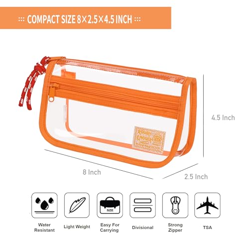 Image of Rough Enough Clear Pencil Case for School, 60+ Pencils Capacity, Orange