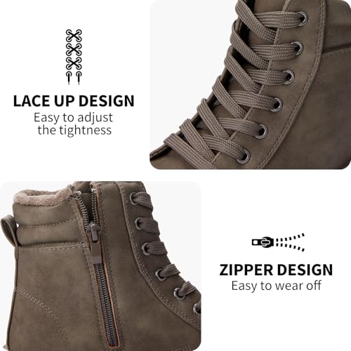 hash bubbie Women's Waterproof Ankle Boots Non Slip Combat Boots Black Fuzzy Winter Boots White Lace up Snow Boots for women Fall Boots with Zipper3