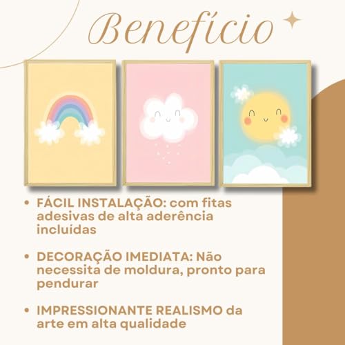 Quadro Decorativo Para Quarto de Bebê Rosa Menina Sol Feliz Arco-íris Infantil Primavera
