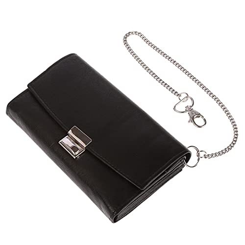 Christian Wippermann Kellner Geldbörse Echt Leder - Große Kellnerbörse mit Kette 41 cm - 17x10x3 cm - 4 Scheinfächer für 100/200 Euro, Kleingeldfach, 4 Kartenfächer, Reißverschlussfach