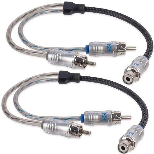 NVX® XIX2M Oxygen Free Copper 1 Female to 2 Male Y-Adapter Double Twisted Pair X-Series Car Audio RCA Audio Cable with Shielded Noise Reduction and Split-tip Silver-Plated Machined Ends (2-Pack)