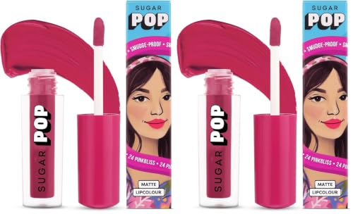 Image of SUGAR POP Matte Lipstick | Smudge-Proof | Vitamin E | Long Lasting 8 Hrs | Lip Colour For Women | 1.6 ml - 24 Pinkbliss (Pack of 2)