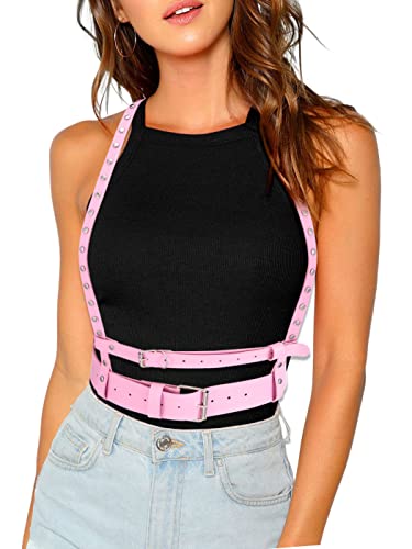 BODIY Women Waist Belt Rivet Body Chain Punk Leather Rock Belts Rave Accessory for Halloween