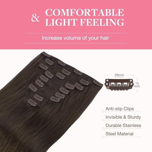 Image of GOO GOO Clip in Hair Extensions Real Human Hair, Remy Human Hair Extensions Clip ins for Women, Natural Human Hair, 16inch 150g 9Pcs, 2A Light Brown