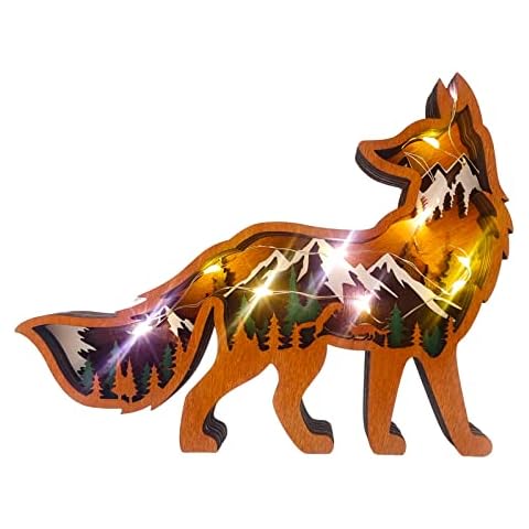 3D Wooden Animal Statue with LED Light Cover