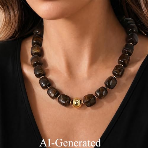 Ritach Coffee Beaded Necklaces for Women, Waterproof Chunky Necklace — view 4