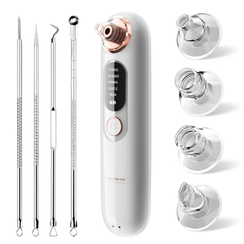 GlasFlength Aspiratore Punti Neri, Aspira Punti Neri con 4 Testine & 5 Modalità 65KPa Aspira Punti Neri Viso Vuoto Aspiratore Punti Neri Viso per Rimozione di Comedoni Brufoli Grasso Acne (Bianco)