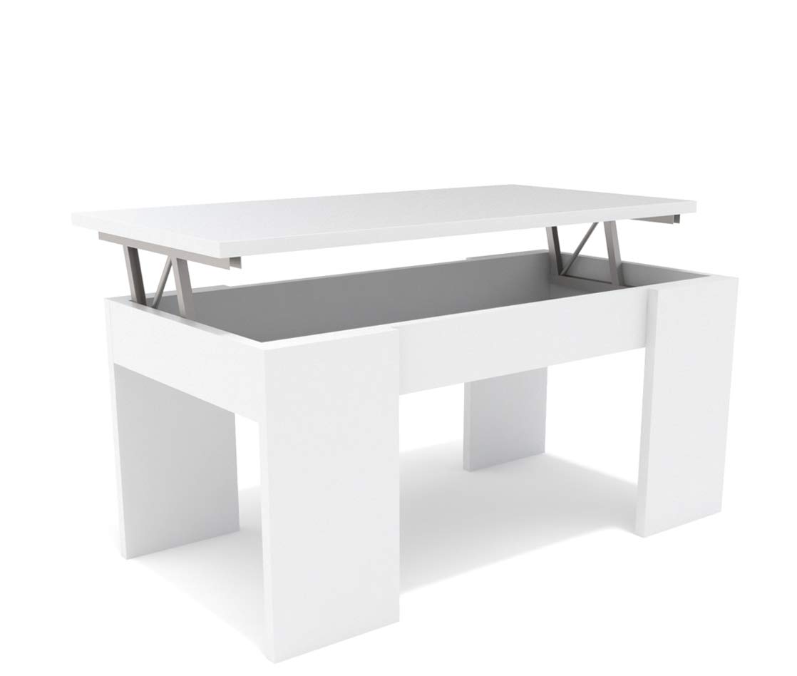DORMIDAN- Mesa de Centro elevable, Comedor o Auxiliar, Mayor Grosor y Estabilidad (Blanco/Blanco)