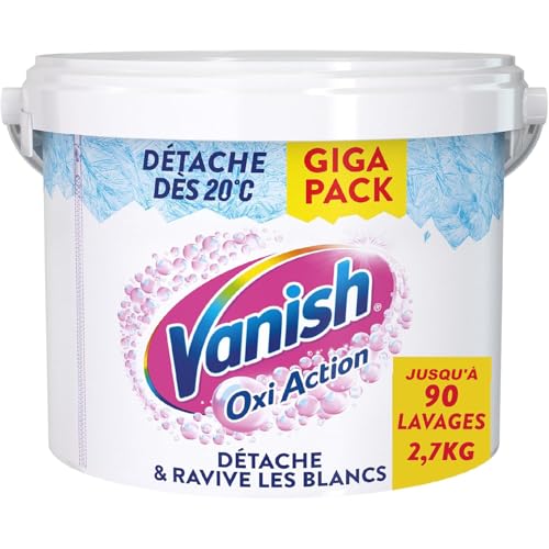Vanish Oxi Action Weißer Booster – Fleckenentferner für Textilien & Weißheitsauffrischer – Wirksames Pulver ab 20 °C – 2,7 kg Topf