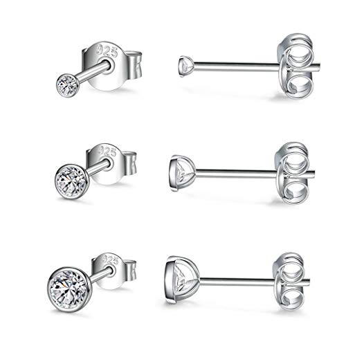 CERSLIMO 3 Paar Sterling Silber Ohrringe für Damen Mädchen Herren Klein Runden Zirkonia Ohrstecker Set Knorpel Geschenk