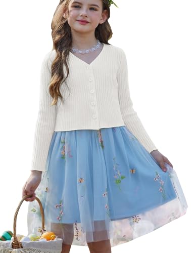 Arshiner Bolero para niñas con Botones, Elegante Jersey de Punto de Manga Larga, Chaqueta de Punto, Uniforme Escolar, Bolero para niños, Blanco, 150