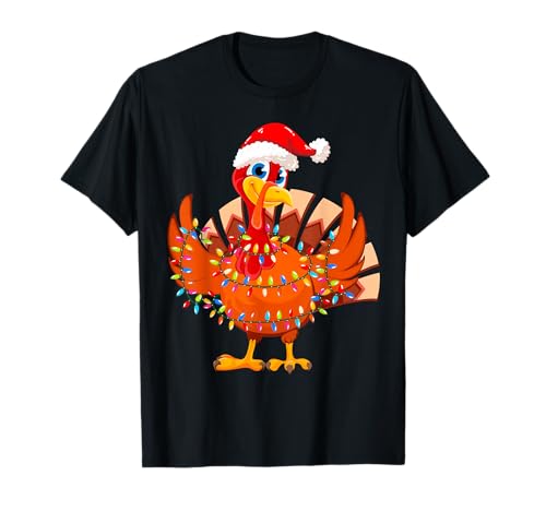 Christmas Lights Turkey Wearing Xmas Hat - Turkey Lover T-Shirt