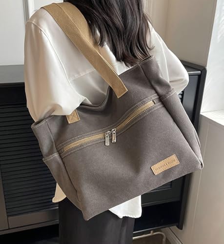 Large Canvas Tote Bag for Women Casual Shoulder Purse with Multiple Pockets Tote Handbag for College Work Travel2