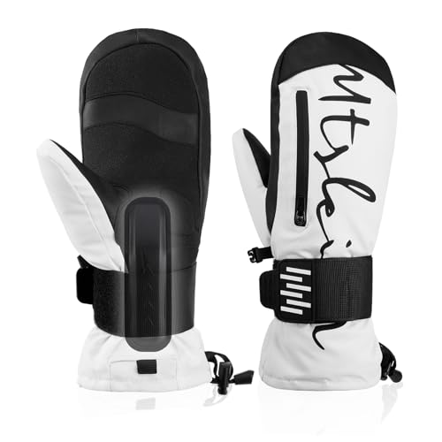 Yidomto Ski Mittens & Snow Gloves for Men Women Kids - Removable Wrist Guards, Touchscreen, Waterproof Warm Thermal Insulated Winter Gloves for Snowboarding, Skiing and Cold Weather(White L)