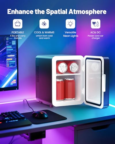 Image of CUTIEWORLD Skincare Fridge - 4L Mini Fridge with Thousand-layer Mirror of 12 Color Adjustable LED Lights, Cooler and Warmer, Beverage Cooler for Bedroom, Gaming Room, Office and Car, Black
