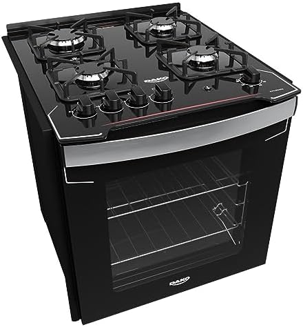 Fogão de Embutir 4 Bocas Preto com Mesa de Vidro Dako Diplomata Bivolt