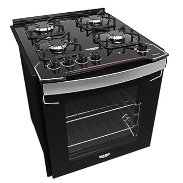 Fogão de Embutir 4 Bocas Preto com Mesa de Vidro Dako Diplomata Bivolt