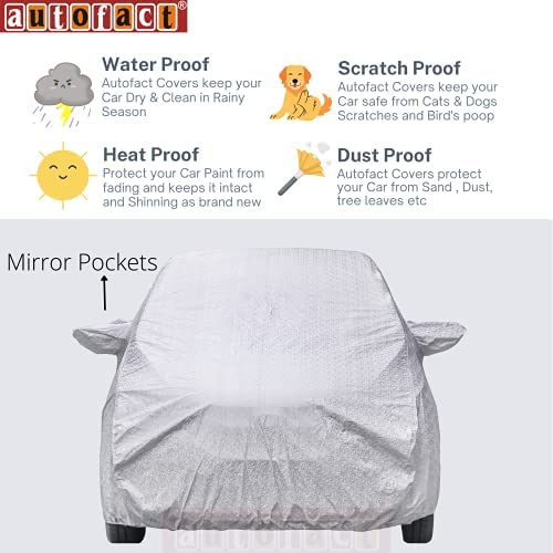 Image of Autofact Waterproof Car Body Cover Compatible with Hyundai i10 (2007 to 2017) with Mirror Pockets (Shinning Silver).