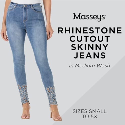 Masseys Women's Rhinestone Cutout Skinny Jeans2