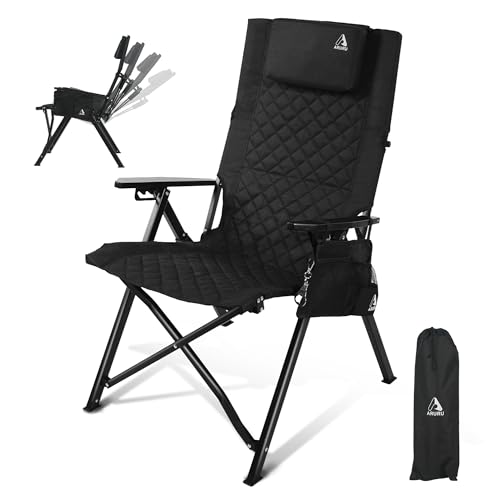 ARURU Campingstuhl Stuhl,Gartenstuhl Hochlehner Rückenverstellbar 4 Positionen Klappstühle Handlauf aus Holz Gepolstert mit Seitentasche Angelstuhl Outdoor Für Camp Garten Balkon (Schwarz) ARURU Campingstuhl Stuhl,Gartenstuhl Hochlehner Rückenverstellbar 4 Positionen Klappstühle Handlauf aus Holz Gepolstert mit Seitentasche Angelstuhl Outdoor Für Camp Garten Balkon (Schwarz)