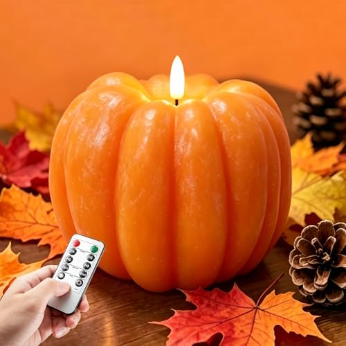 Fall Decor- 300 Hours Rechargeable Flickering Flameless Wax Pumpkin Candle