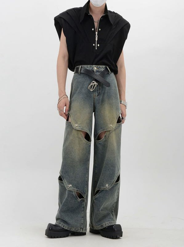 Baggy Jeans for Men Ripped Jeans Distressed Pants Vintage Aesthetic Streetwear Fashion Y2k Clothing Grunge.2