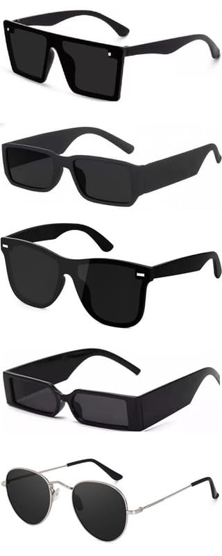 sheomy Unisex combo offer pack of 5 shades Unisex Fashion Sunglasses Set, 5 Pairs, Metal Frame, Black and Silver - Combo5-41435-picture-40