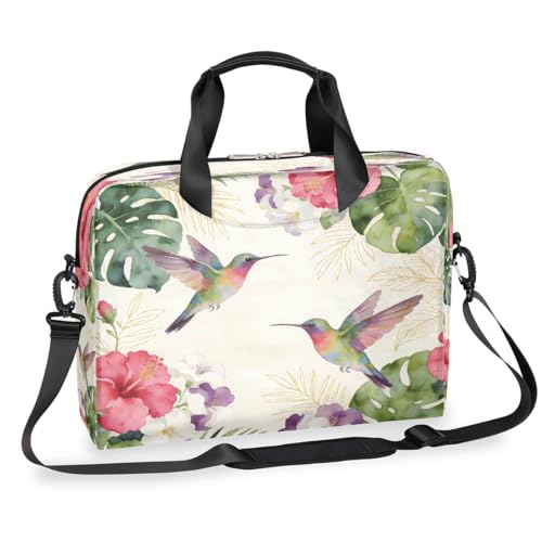 Sac ordinateur 16 pouces à bandoulière motifs palmiers exotiques et colibri
