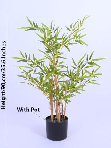 Image of ARICK DECOR Artificial Bamboo Tree 3Ft Tall in Pot - Realistic Faux Bamboo Silk Plant with Natural Look Canes, Peacock Shaped Floor Decor Greenery for Home, Bedroom, Living Room, Office & Balcony