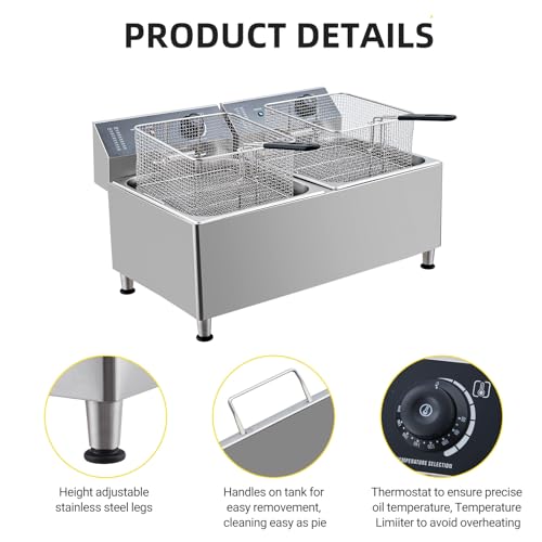 Towallmark 22L Electric Fryer, 23.2QT Fryers With Baskets Large, 3400W Portable Deep Fryer For Restaurant And Home Use, Electric Deep Fryer With Basket And Lid