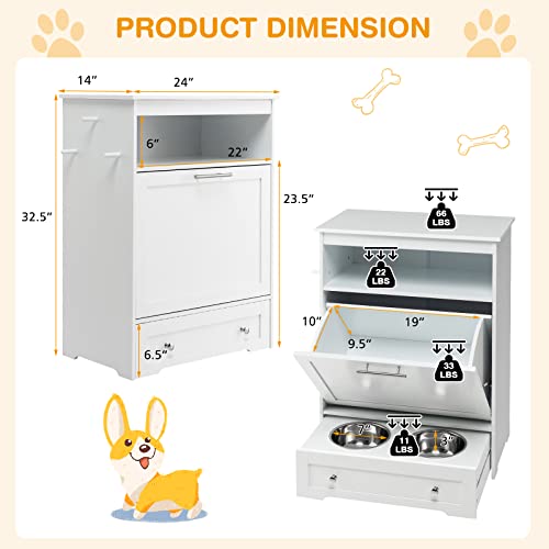 Tangkula Pet Feeder Station, Dog Food Storage Container With Double Pull Out Dog Bowls, Pet Food Toy Organizer Cabinet, Pet Feeding Station Furniture For Dogs Cats Feeding & Watering Supplies (White) #TOP6