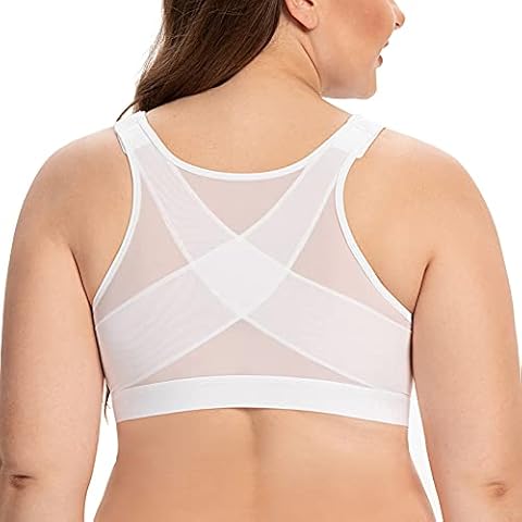 CASOLACE Women's Wireless Front Fastening Back Support Plus Size UK Post Surgery Bras White 34D Cover