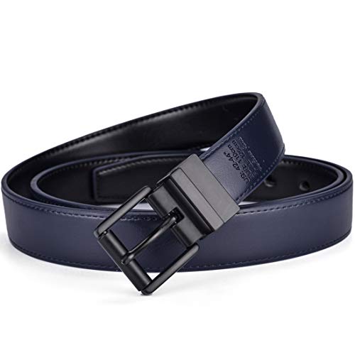 Beltox Men’s Belts Dress Casual Reversible Leather 1.1” W Roller Buckle Rotated(Black/Blue W Black Buckle, 38-40) #TOP6