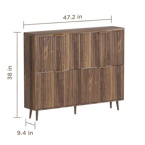 Image of Shoe Cabinet Storage,Modern Freestanding Organizer with 4 Flip Drawers,Narrow Shoe Rack Cabinet for Entryway,Walnut