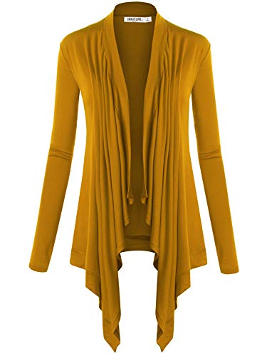 Image of Lock and Love Women's Draped Front Open Asymmetrical Cardigan - Casual Long Sleeve Lightweight Duster