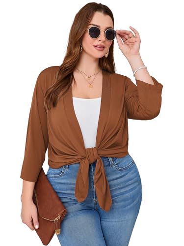 Image of AusLook Women's Plus Size Lightweight Open Front Cardigan 3 /4 Sleeve Cover Ups Shrugs Shawls and Wraps Kimono Jacket Coat